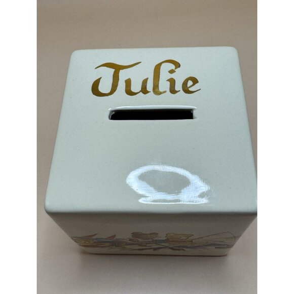 Vintage Personalized “JULIE” Mason's Coin Bank Cube Teddy Bear Ironstone England - Picture 2 of 8
